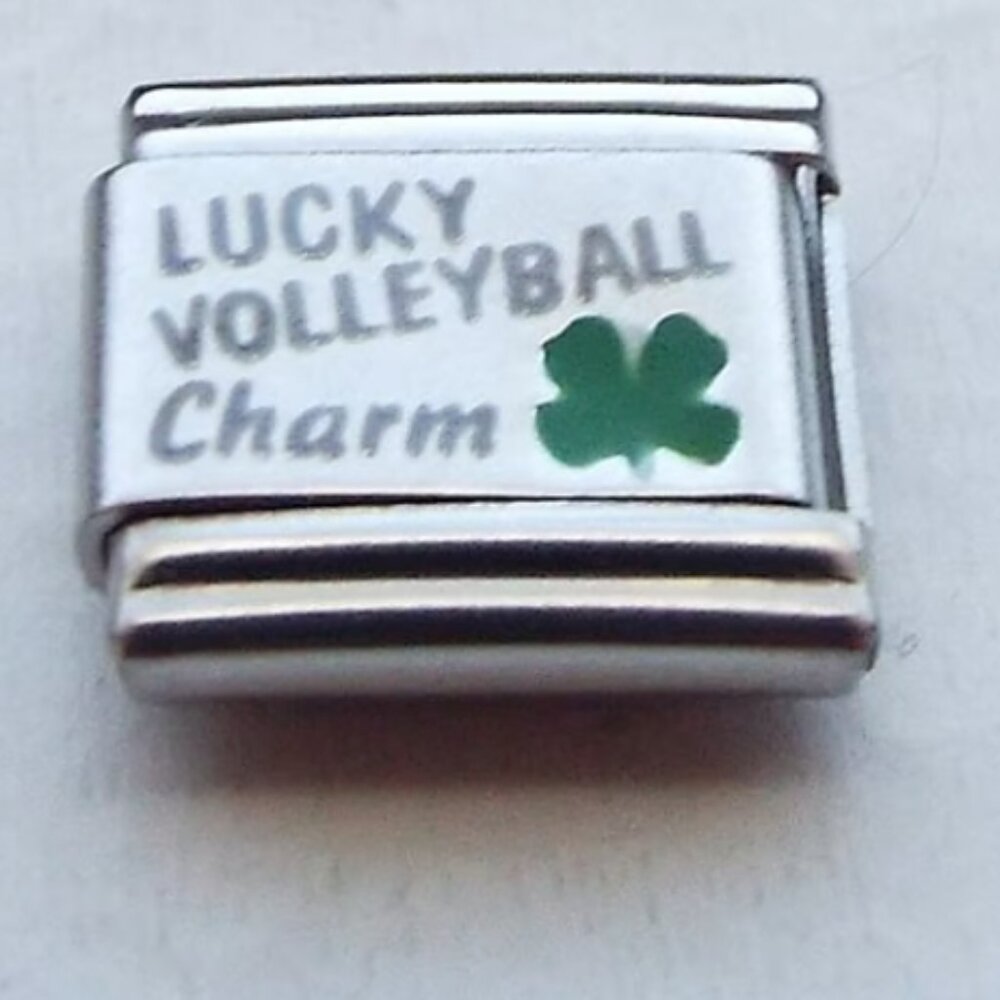 Lucky Volleyball charm clover laser 9mm stainless steel italian charm link new